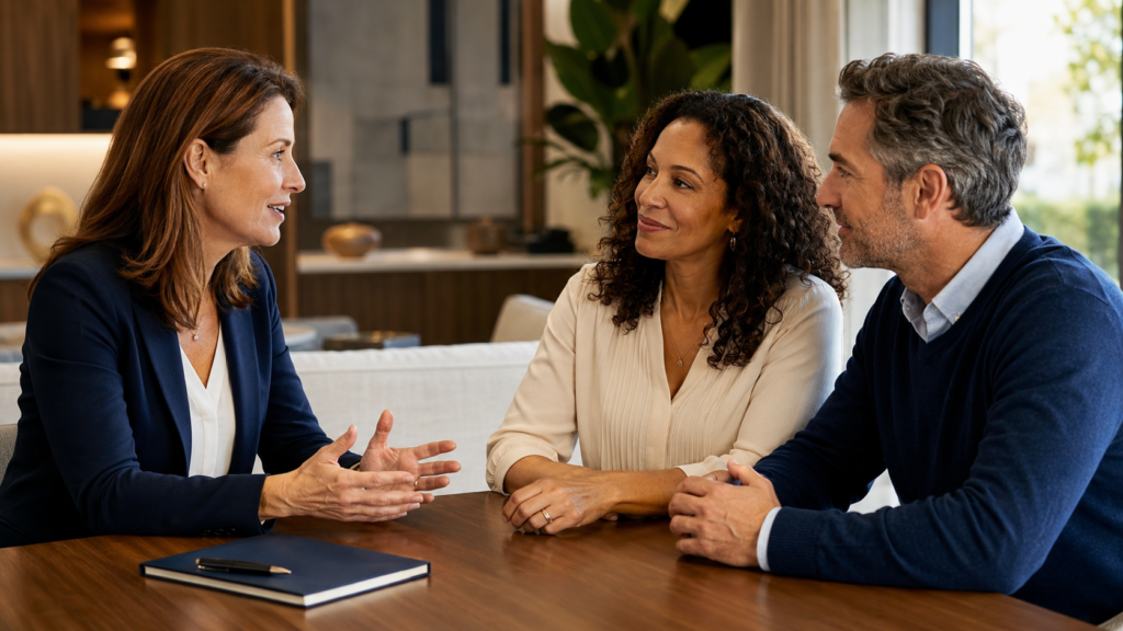Couple discussing life insurance coverage options with a licensed insurance professional