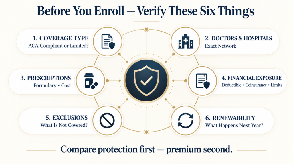 Private health insurance comparison checklist for coverage type, doctors, prescriptions, costs, exclusions and renewability.