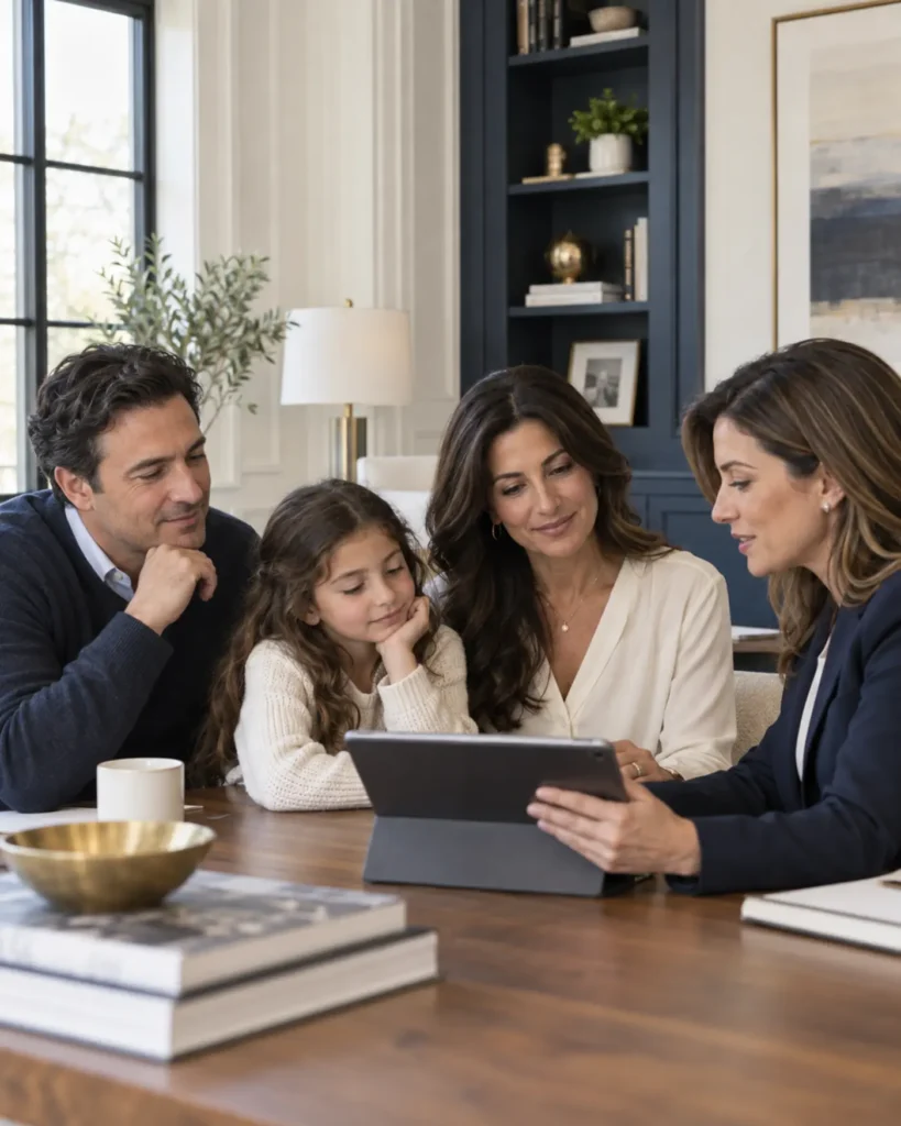 Italian-American family reviewing dental insurance plans for preventive and major dental care.