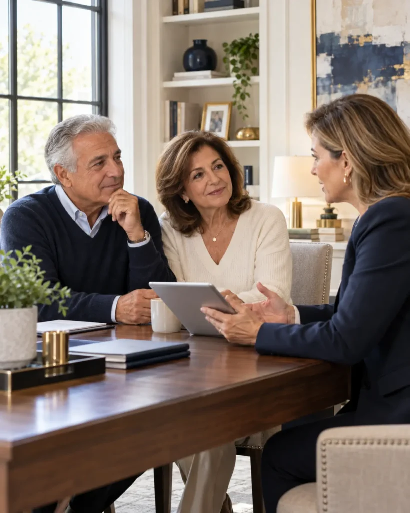 Italian-American couple comparing Medicare Supplement plans with a trusted insurance professional.